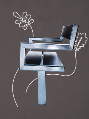 A cut out of a park chair placed on top of a dark purple textured background.